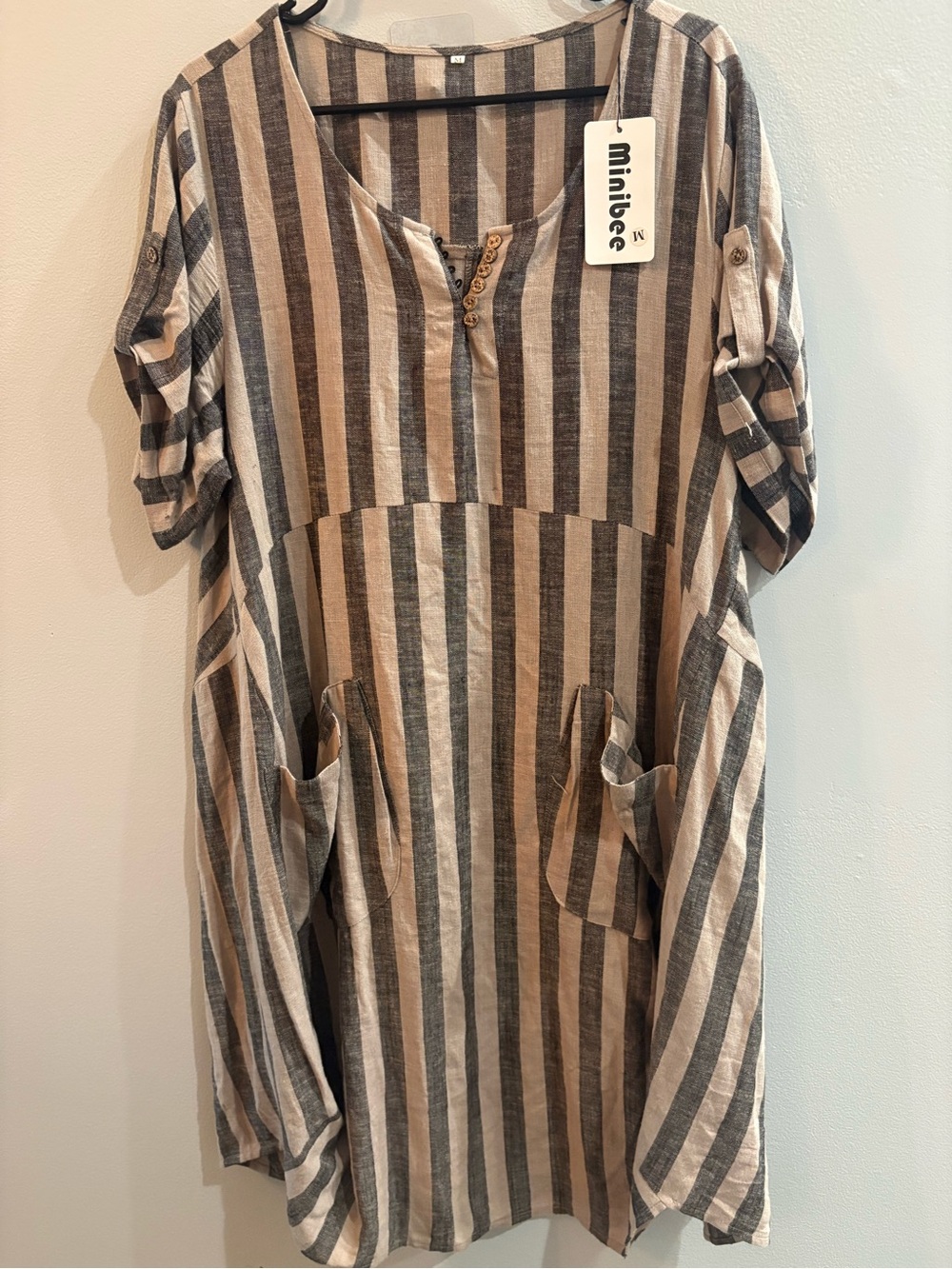 Minibee Striped Linen Blend Tunic Dress Size Medium NWT